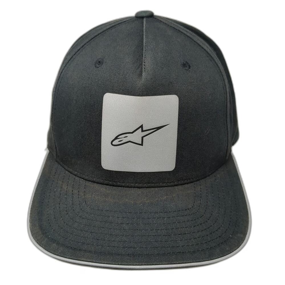 Alpinestars Snapback Hat Black One Size Logo Gray Trim 100% Cotton Adjustable